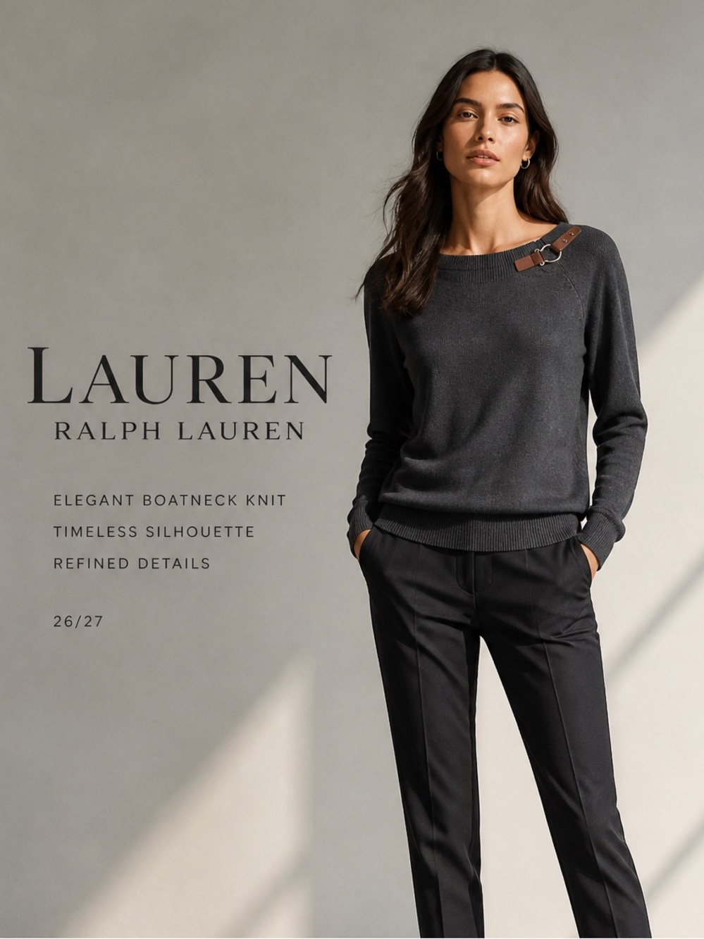 Lauren Ralph Lauren Charcoal Grey Buckle-Accent Knit Sweater size M